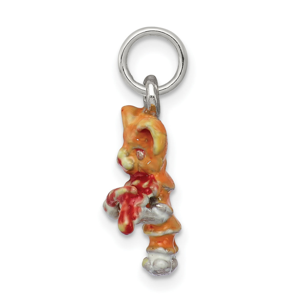 Hand Painted Cat Playing the Violin Charm Pendant in Real 925 Sterling Silver