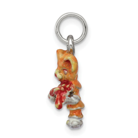 Hand Painted Cat Playing the Violin Charm Pendant in Real 925 Sterling Silver