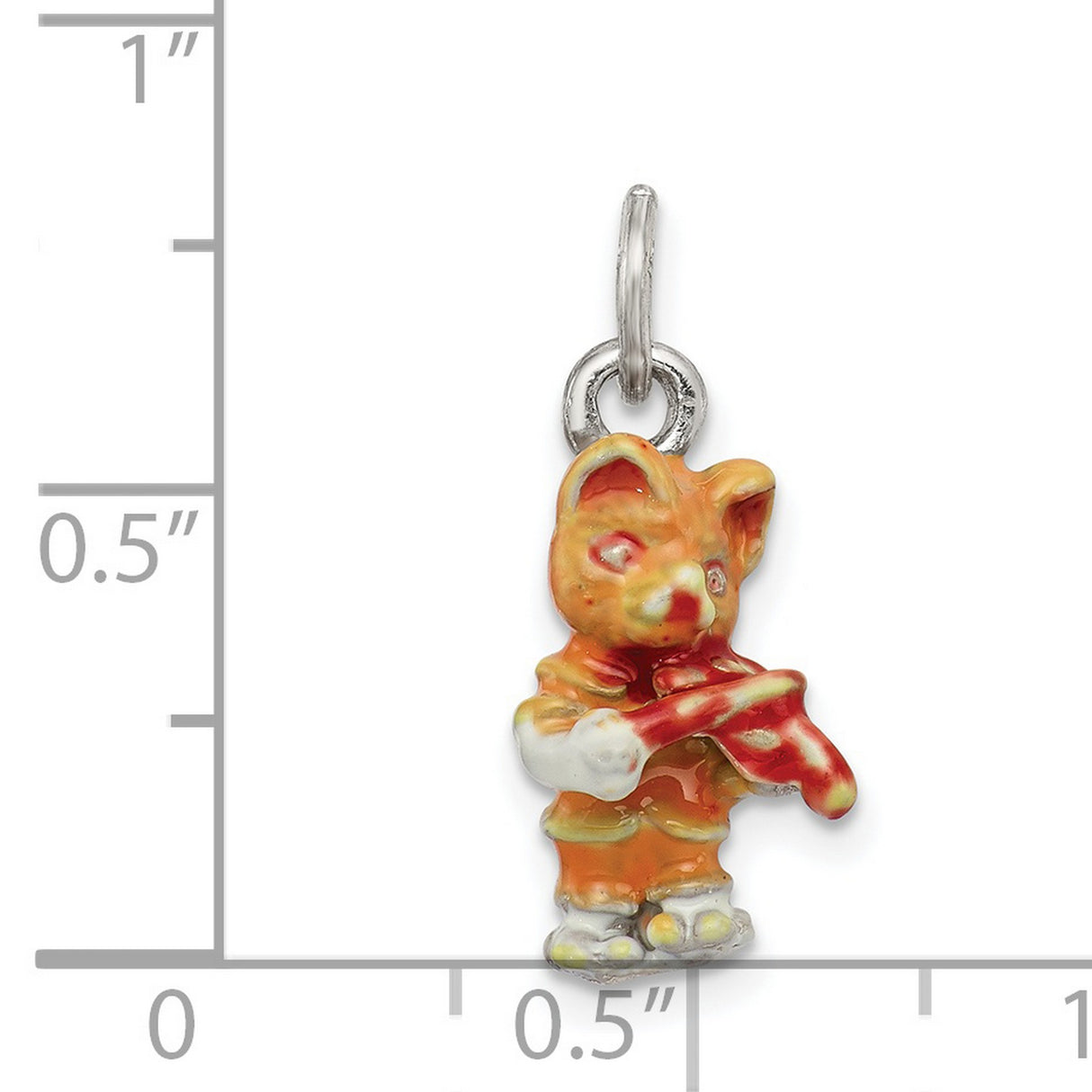 Hand Painted Cat Playing the Violin Charm Pendant in Real 925 Sterling Silver