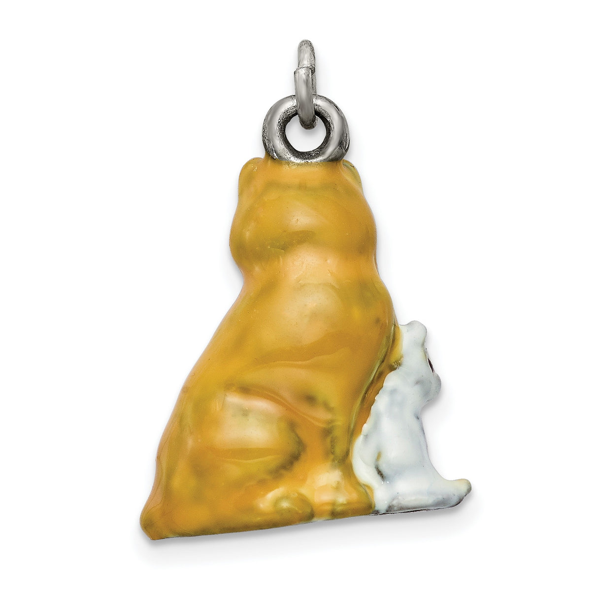 Enamel Mom and Kitten Cat Charm Pendant in Real 925 Sterling Silver