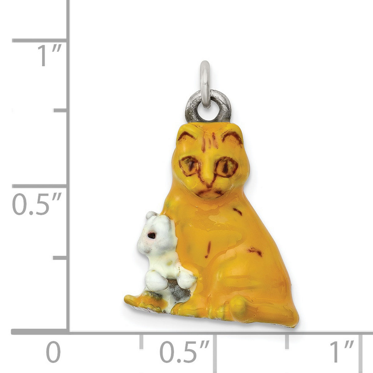 Enamel Mom and Kitten Cat Charm Pendant in Real 925 Sterling Silver