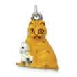 Enamel Mom and Kitten Cat Charm Pendant in Real 925 Sterling Silver