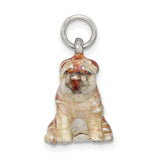 Sterling Silver Bulldog Pendant Charm, Sitting Enamel Dog Design, Pet Jewelry for Dog Lovers