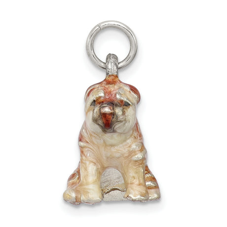 Sterling Silver Bulldog Pendant Charm, Sitting Enamel Dog Design, Pet Jewelry for Dog Lovers
