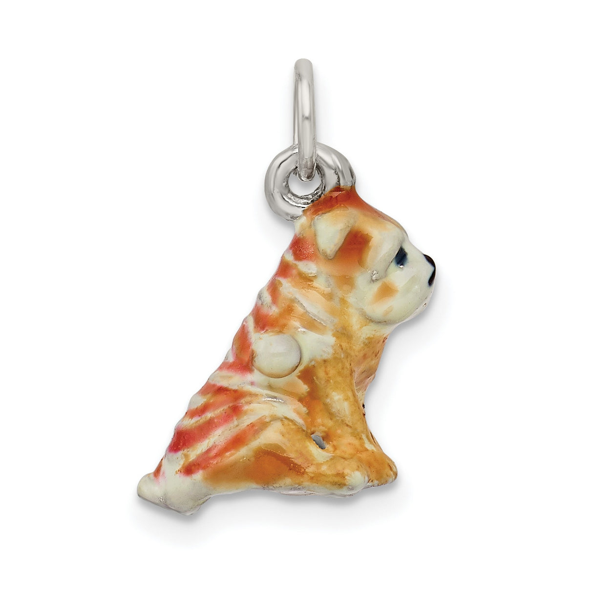 Sterling Silver Bulldog Pendant Charm, Sitting Enamel Dog Design, Pet Jewelry for Dog Lovers