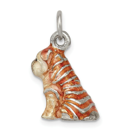 Sterling Silver Bulldog Pendant Charm, Sitting Enamel Dog Design, Pet Jewelry for Dog Lovers