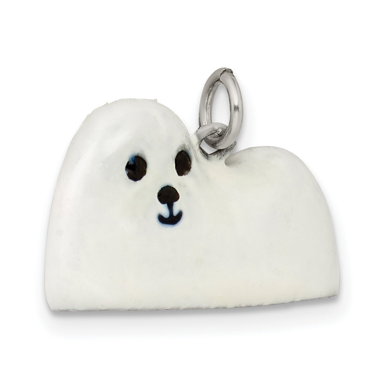 Sterling Silver Charm Pendant with White Enamel Baby Seal Design, Marine Life Theme