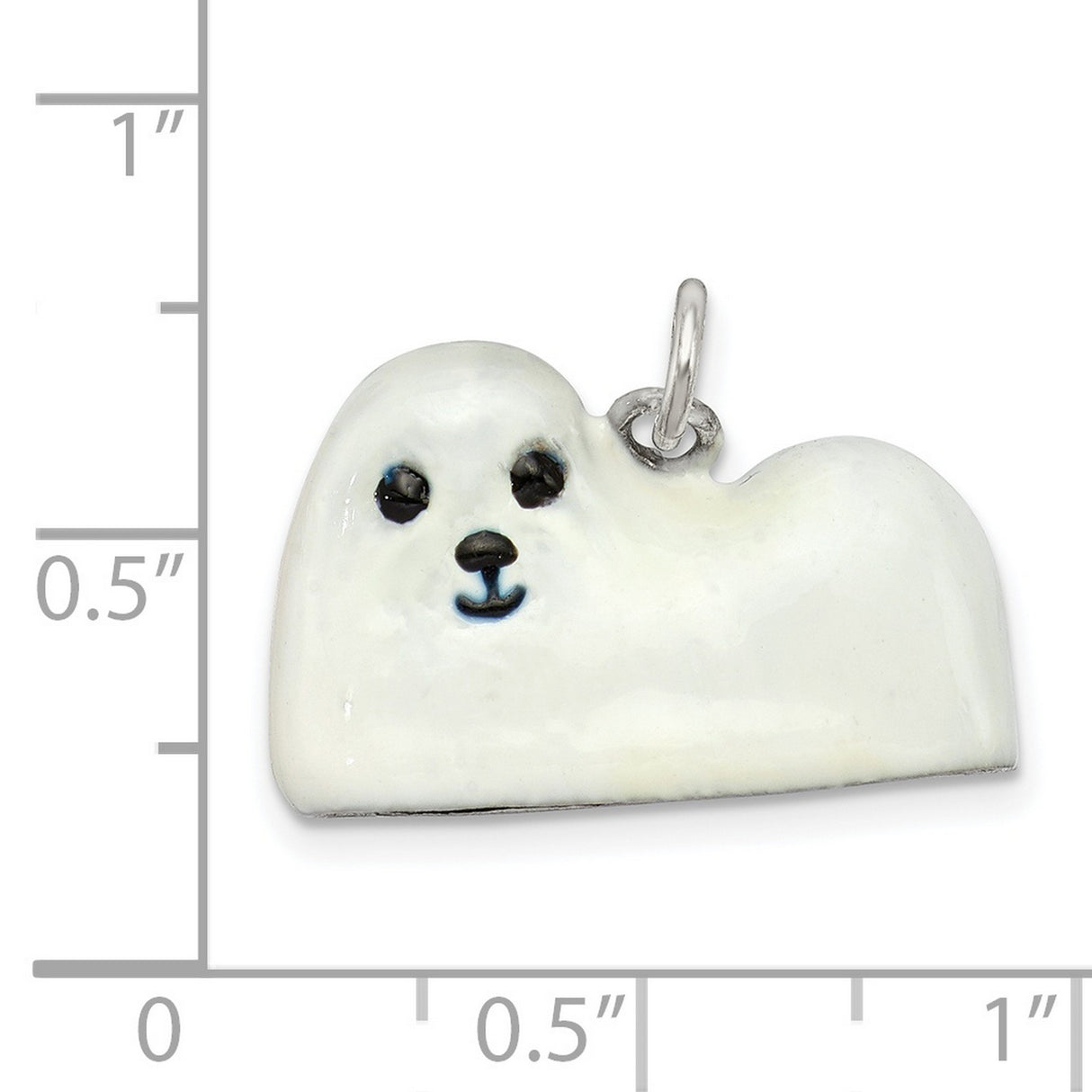 Sterling Silver Charm Pendant with White Enamel Baby Seal Design, Marine Life Theme
