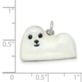 Sterling Silver Charm Pendant with White Enamel Baby Seal Design, Marine Life Theme