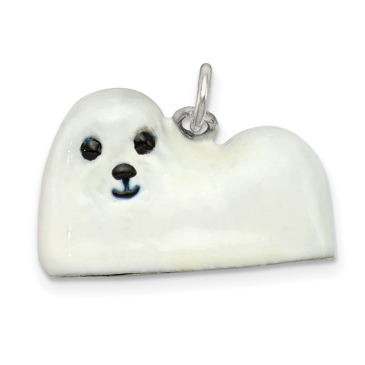 Sterling Silver Charm Pendant with White Enamel Baby Seal Design, Marine Life Theme