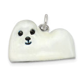 Sterling Silver Charm Pendant with White Enamel Baby Seal Design, Marine Life Theme