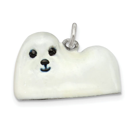 Sterling Silver Charm Pendant with White Enamel Baby Seal Design, Marine Life Theme
