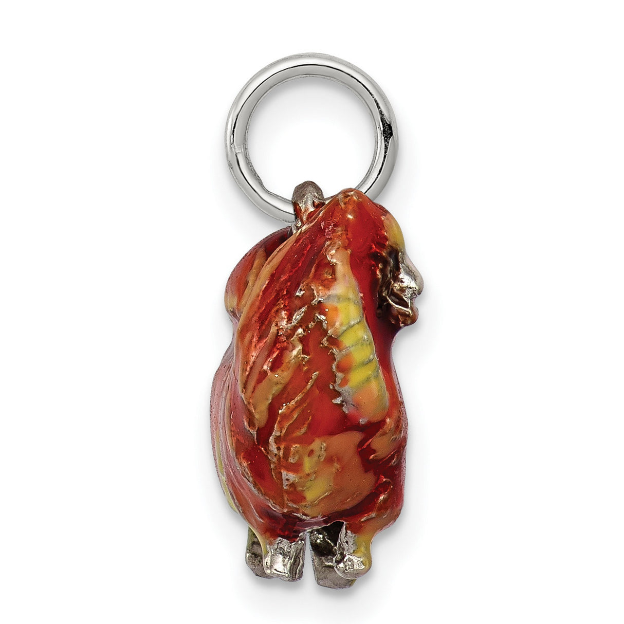 Sterling Silver Charm Pendant, Pomeranian Dog with Red and Yellow Enamel, Hand Painted Pet Jewelry
