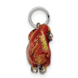 Sterling Silver Charm Pendant, Pomeranian Dog with Red and Yellow Enamel, Hand Painted Pet Jewelry