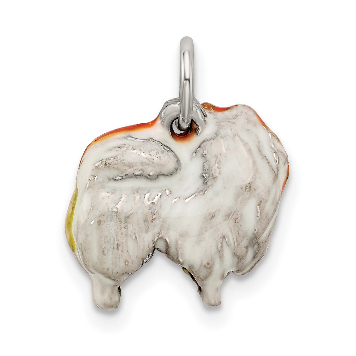 Sterling Silver Charm Pendant, Pomeranian Dog with Red and Yellow Enamel, Hand Painted Pet Jewelry
