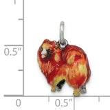 Sterling Silver Charm Pendant, Pomeranian Dog with Red and Yellow Enamel, Hand Painted Pet Jewelry