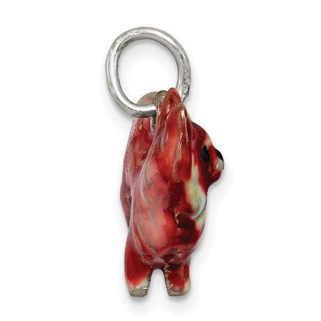 Sterling Silver Dog Charm Pendant, Pomeranian Design with Red Enamel for Pet Lovers