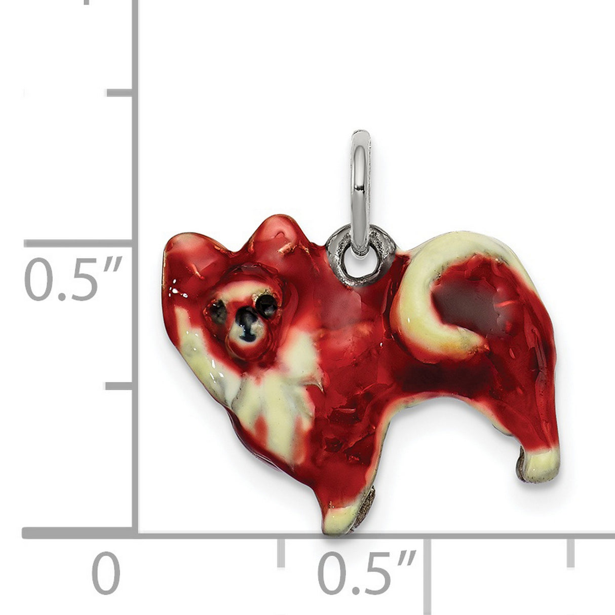 Sterling Silver Dog Charm Pendant, Pomeranian Design with Red Enamel for Pet Lovers