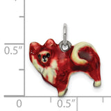 Sterling Silver Dog Charm Pendant, Pomeranian Design with Red Enamel for Pet Lovers