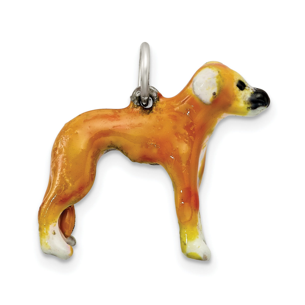 Sterling Silver Dog Charm Pendant with Realistic Orange Enamel Whippet Design