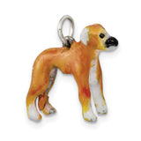 Sterling Silver Dog Charm Pendant with Realistic Orange Enamel Whippet Design