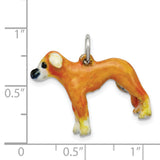 Sterling Silver Dog Charm Pendant with Realistic Orange Enamel Whippet Design
