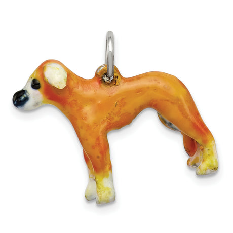Sterling Silver Dog Charm Pendant with Realistic Orange Enamel Whippet Design