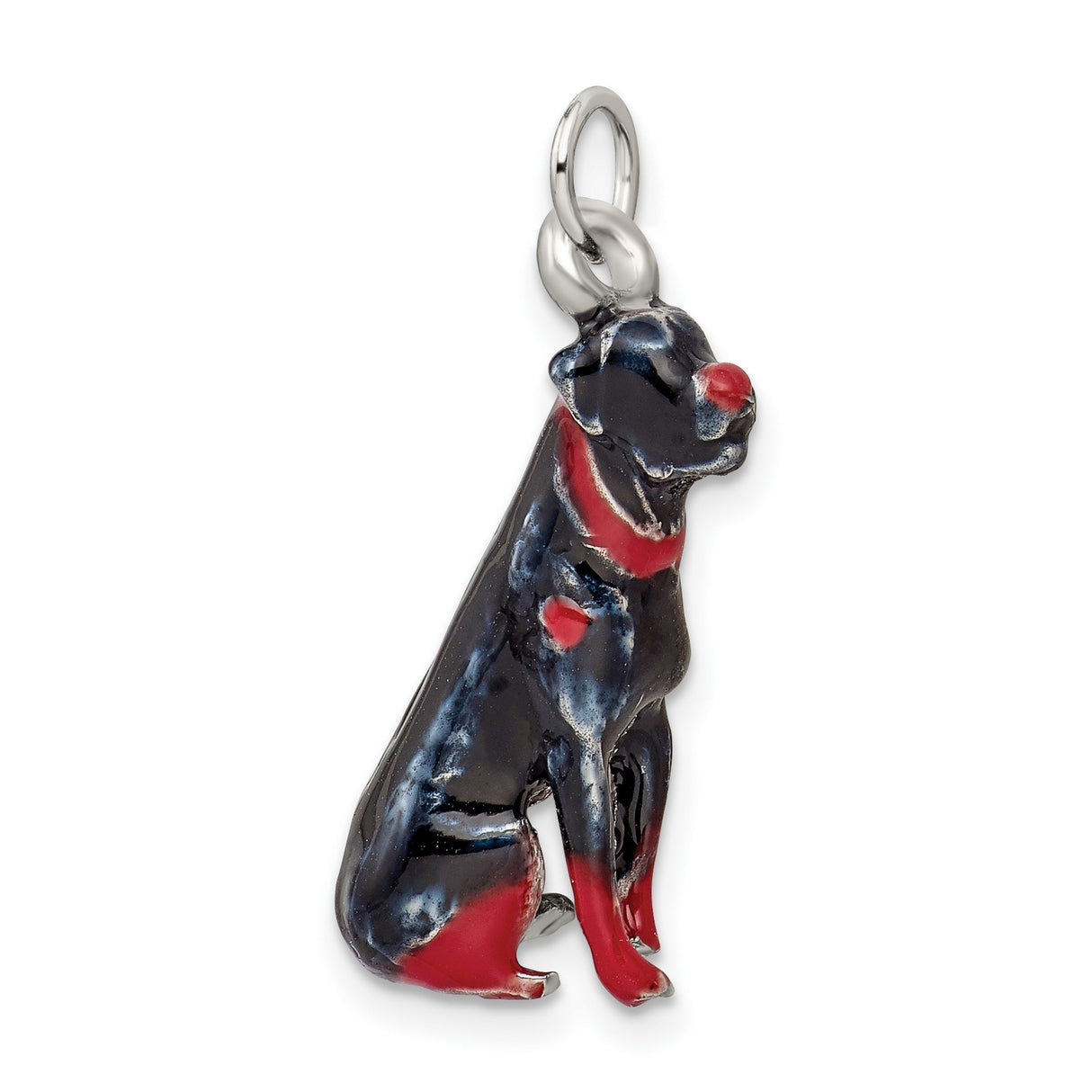 Sterling Silver Dog Charm Pendant with Black and Red Enamel, Doberman Style