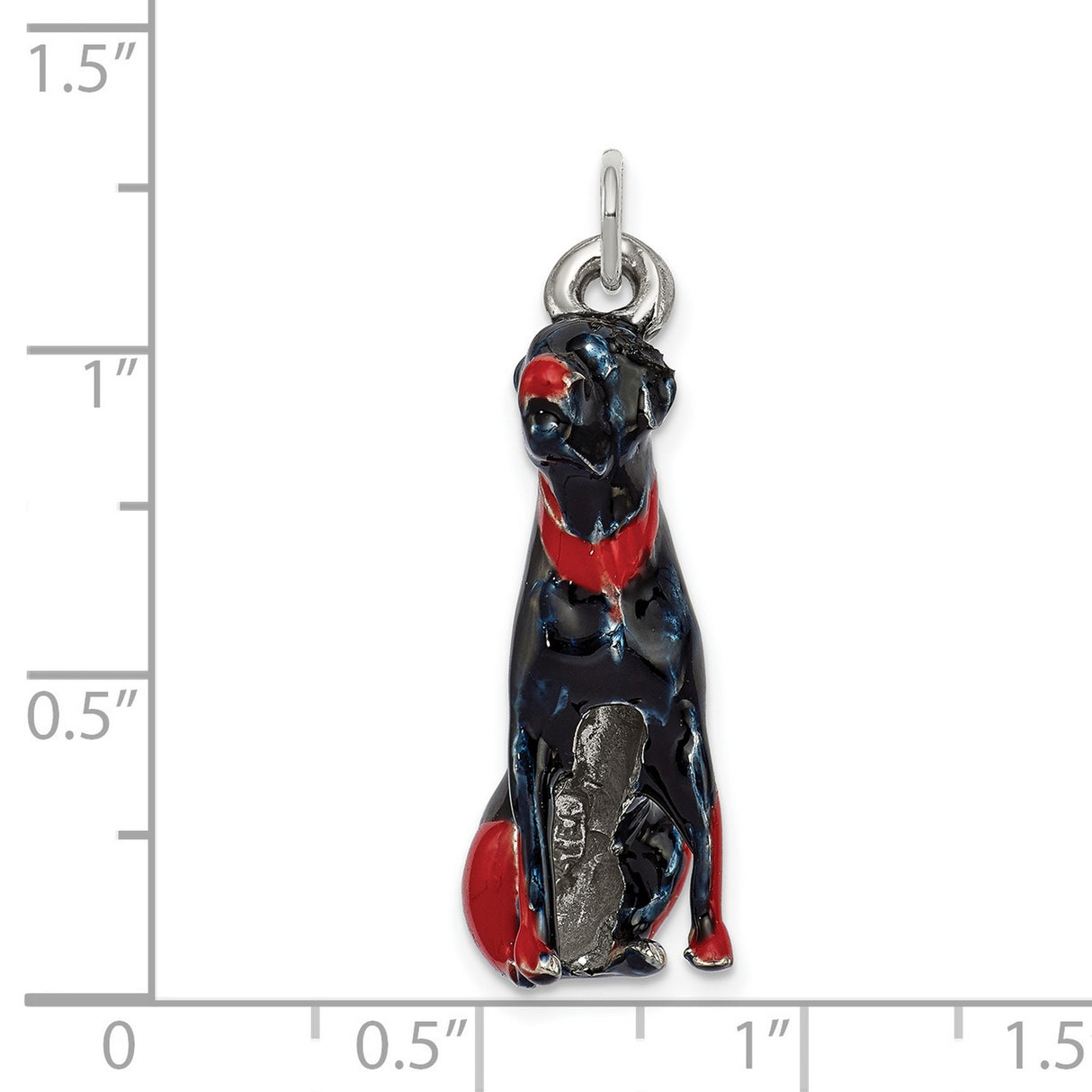 Sterling Silver Dog Charm Pendant with Black and Red Enamel, Doberman Style