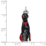 Sterling Silver Dog Charm Pendant with Black and Red Enamel, Doberman Style
