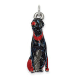 Sterling Silver Dog Charm Pendant with Black and Red Enamel, Doberman Style