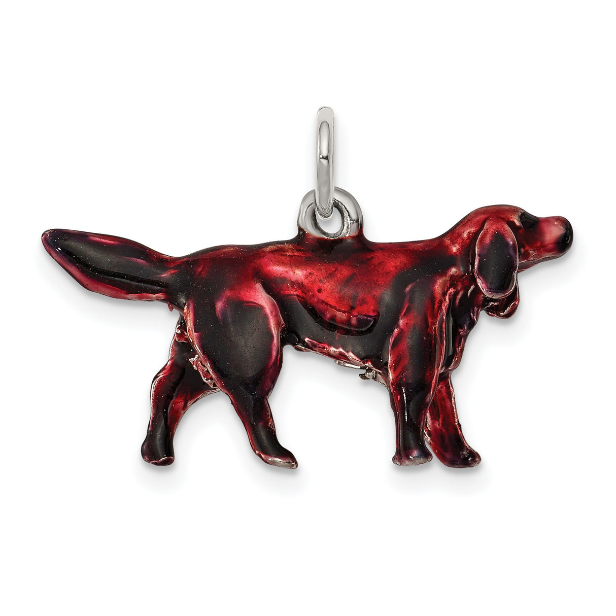 Sterling Silver Dog Pendant with Red and Black Enamel, Hunting Dog Charm Design