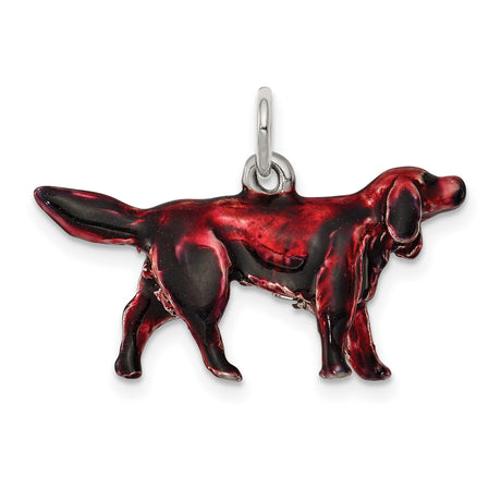 Sterling Silver Dog Pendant with Red and Black Enamel, Hunting Dog Charm Design