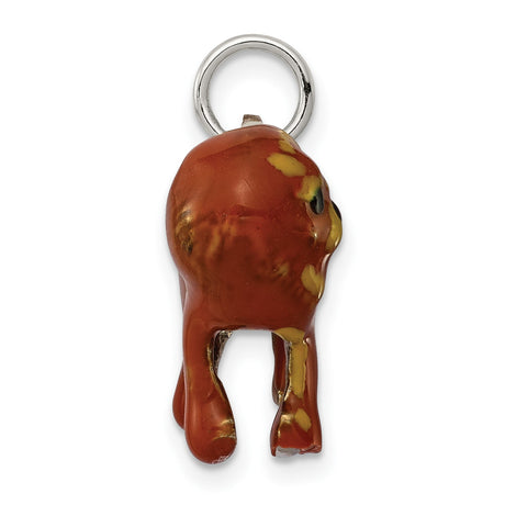 Sterling Silver Pekingese Dog Pendant Charm, Brown and Yellow Enamel, Pet Memorial Keepsake