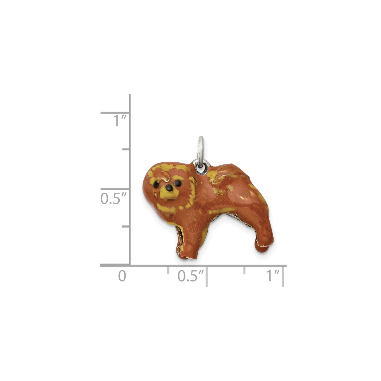 Sterling Silver Pekingese Dog Pendant Charm, Brown and Yellow Enamel, Pet Memorial Keepsake