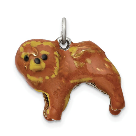 Sterling Silver Pekingese Dog Pendant Charm, Brown and Yellow Enamel, Pet Memorial Keepsake