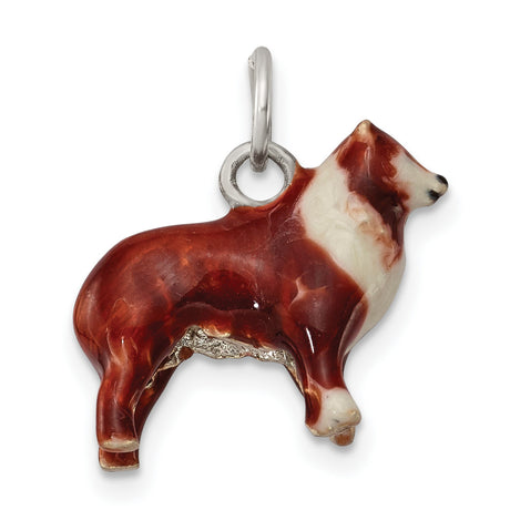 Sterling Silver Collie Dog Pendant Charm, Hand Painted Enamel Dog Breed Jewelry