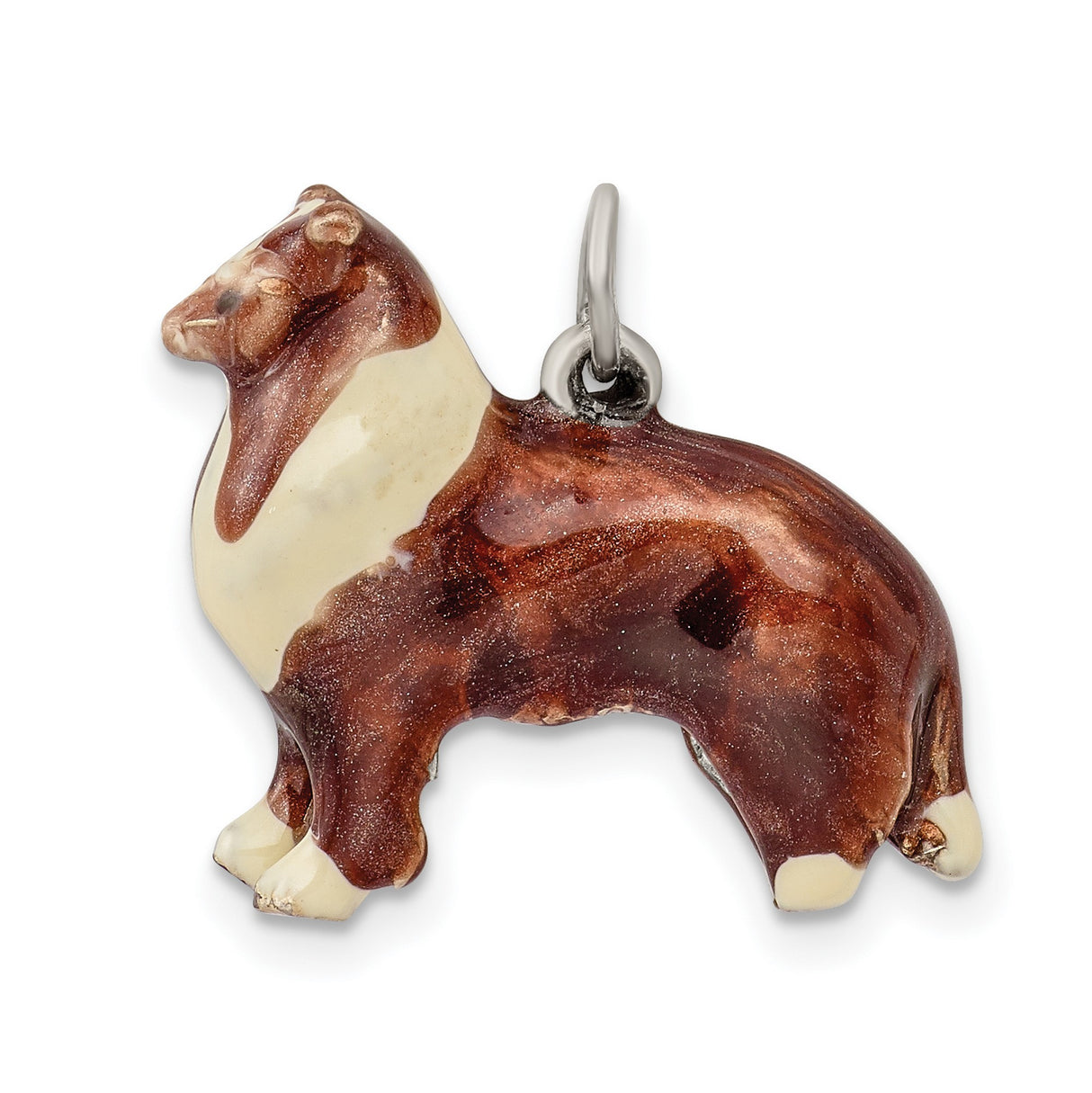 Sterling Silver Collie Dog Pendant with Enamel Detailing, Realistic Pet Lover Jewelry Charm