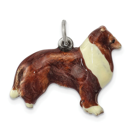 Sterling Silver Collie Dog Pendant with Enamel Detailing, Realistic Pet Lover Jewelry Charm