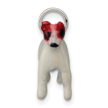 Sterling Silver Dog Pendant with White Enamel Terrier Design and Red and Black Face Detail