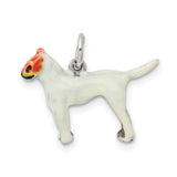 Sterling Silver Dog Pendant with White Enamel Terrier Design and Red and Black Face Detail
