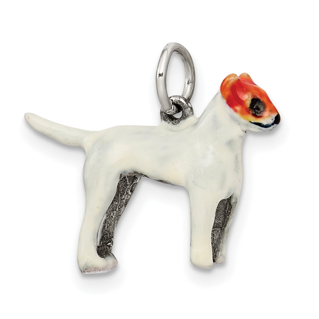 Sterling Silver Dog Pendant with White Enamel Terrier Design and Red and Black Face Detail