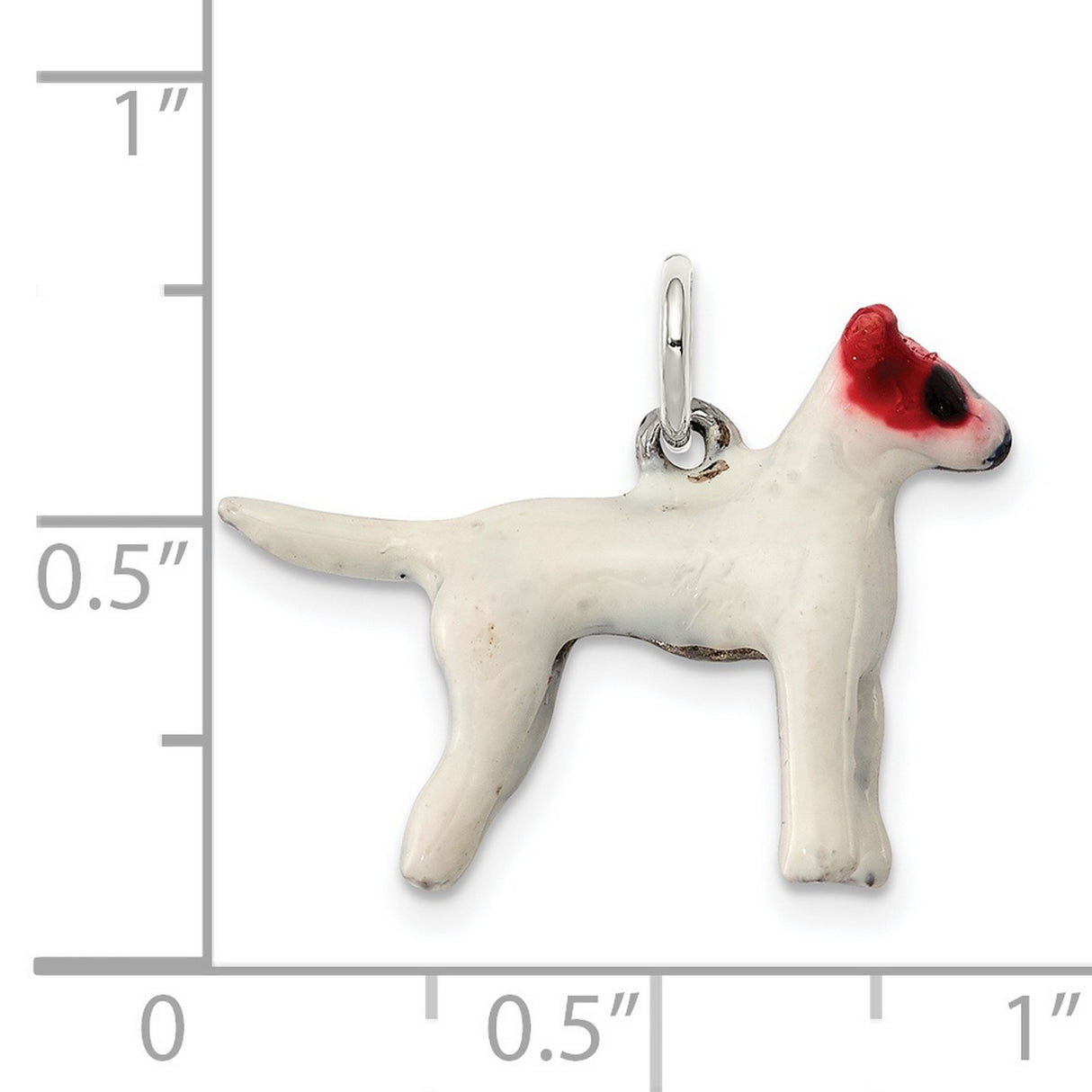 Sterling Silver Dog Pendant with White Enamel Terrier Design and Red and Black Face Detail