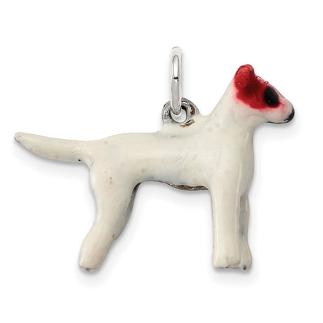 Sterling Silver Dog Pendant with White Enamel Terrier Design and Red and Black Face Detail