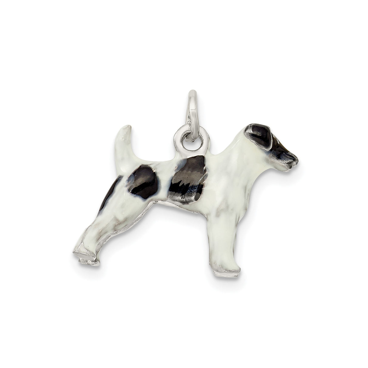 Sterling Silver Dog Pendant with Black and White Enamel Wire Fox Terrier Design