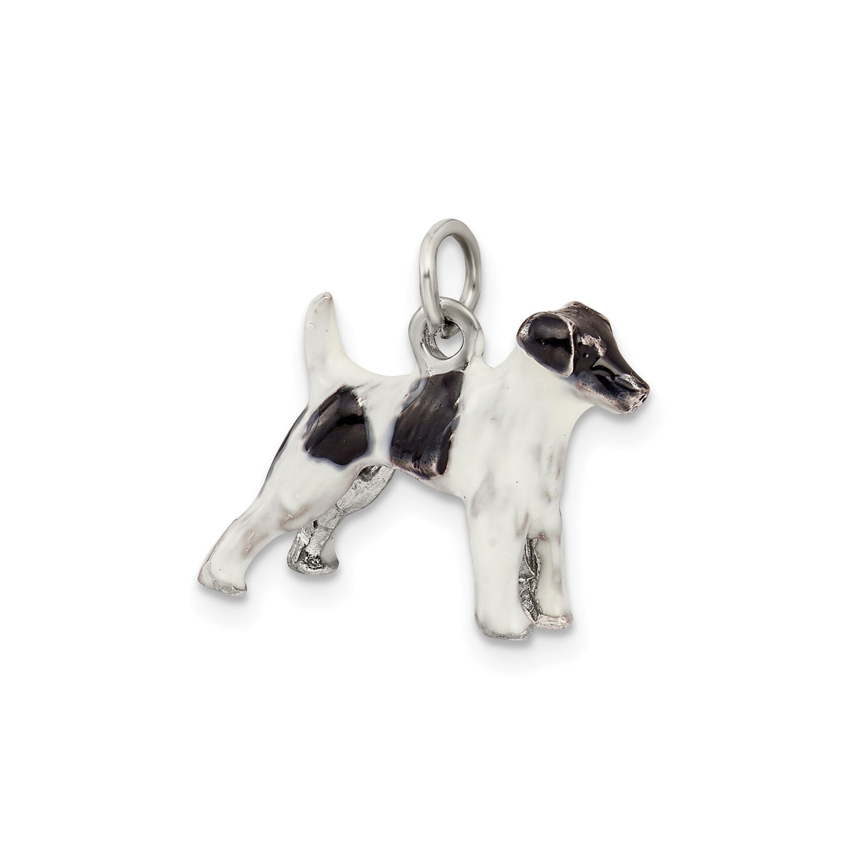 Sterling Silver Dog Pendant with Black and White Enamel Wire Fox Terrier Design