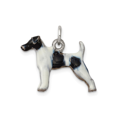 Sterling Silver Dog Pendant with Black and White Enamel Wire Fox Terrier Design