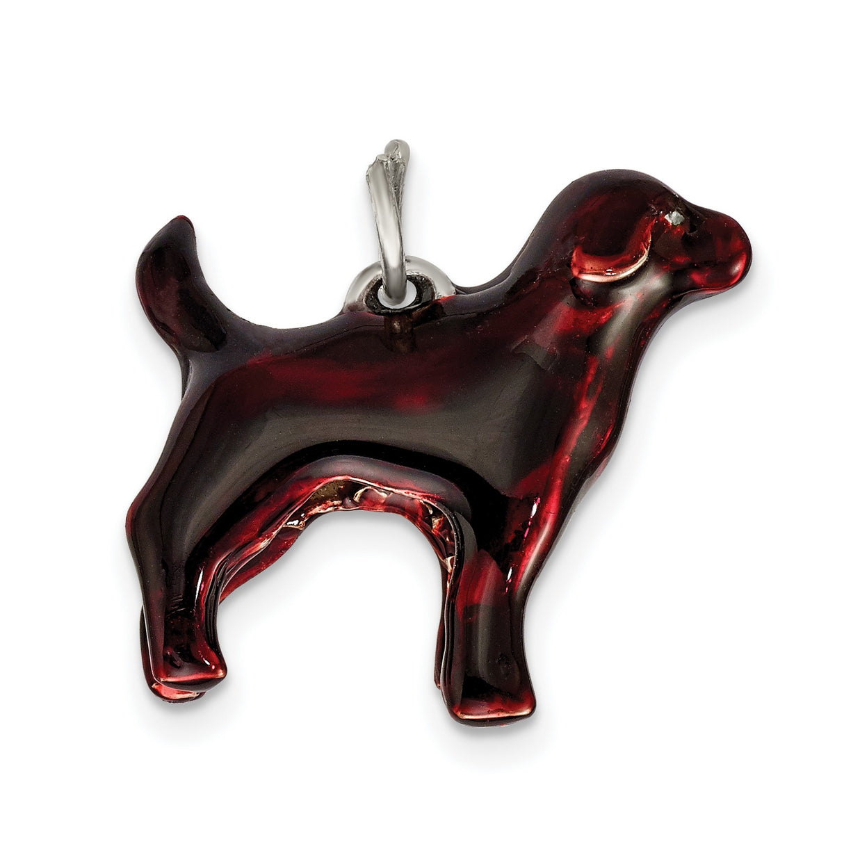 Sterling Silver Dog Pendant with Red Enamel Inlay, Animal Lover Keepsake Charm