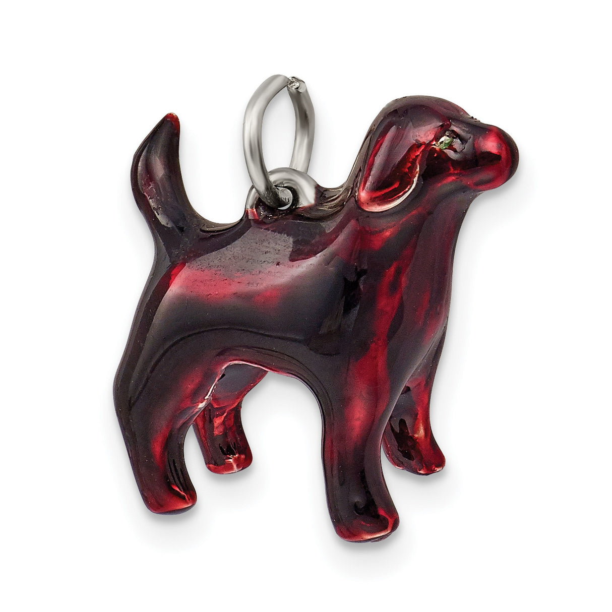 Sterling Silver Dog Pendant with Red Enamel Inlay, Animal Lover Keepsake Charm