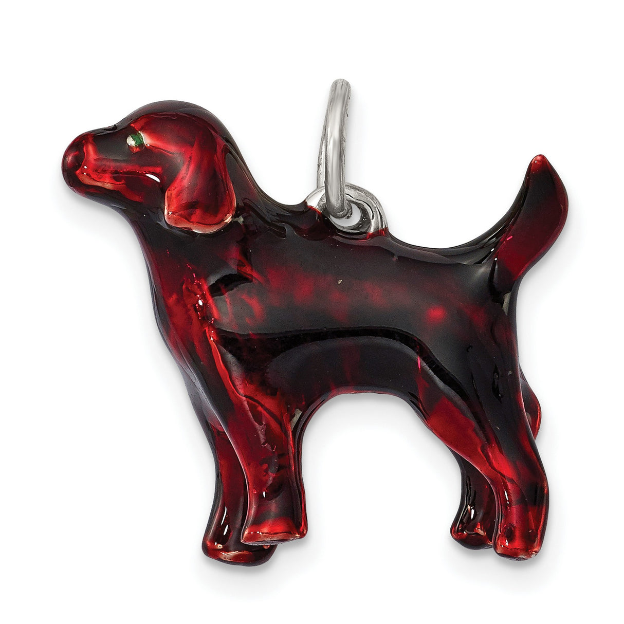 Sterling Silver Dog Pendant with Red Enamel Inlay, Animal Lover Keepsake Charm